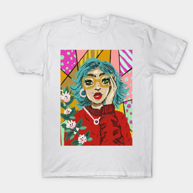 Pop Art Girl, Retro Style, Geometric T-Shirt by LunaElizabeth